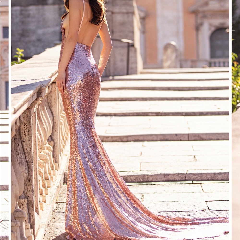 Designer gown rose gold never worn! Size small